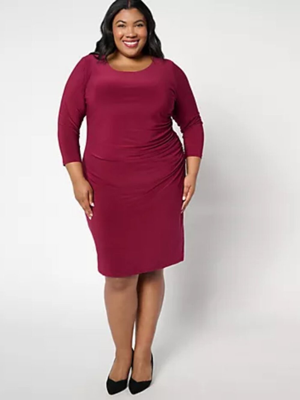Dennis Basso Regular Italia Knit Ruched Dress, Wine Sz S a660901